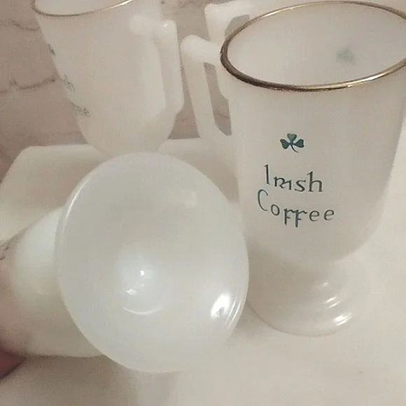 4 Vintage Irish Coffee Footed Milk Glass Mugs - Picture 6 of 7